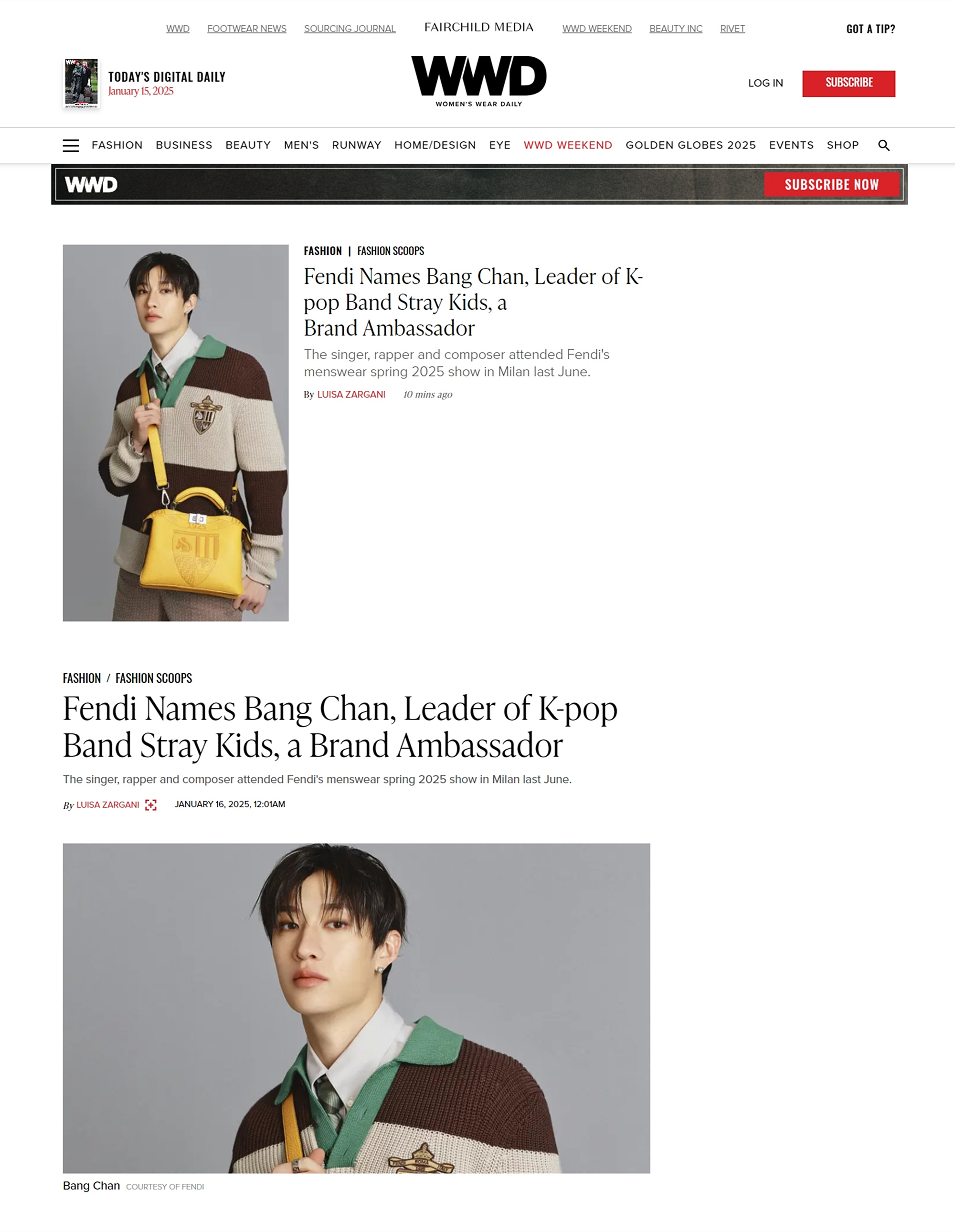 Fendi Brand Ambassador ：方灿 Bang Chan 来自 