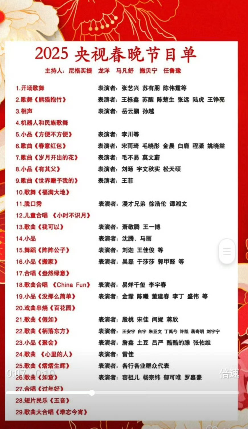 春晚节目单 2025年春节期间，多个卫视及平台将举办丰富多彩的春节晚会，吸引了大