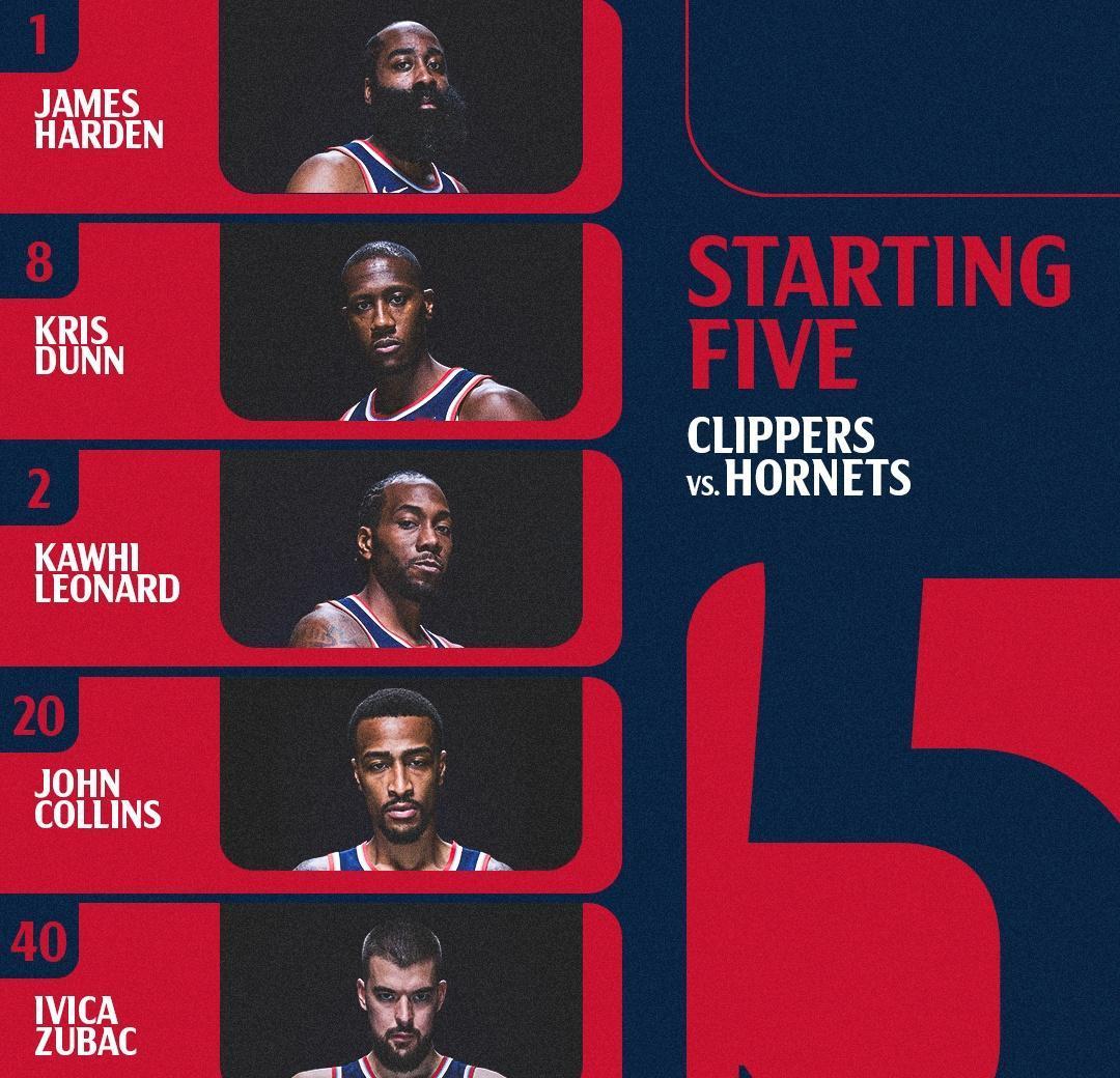 本日对战黄蜂首发！

1️⃣》哈登
2️⃣》邓恩
3️⃣》伦纳德
4️⃣》科林斯