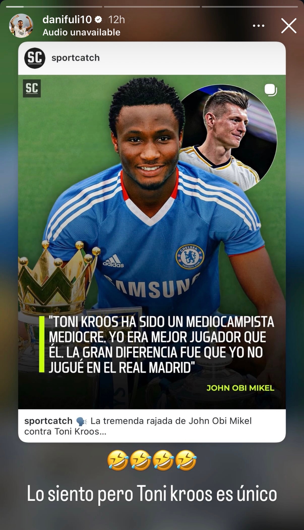 【塞瓦略斯：我为托尼发声🔊】约翰·米克尔·奥比：克罗斯只是一个平庸的中场。我比