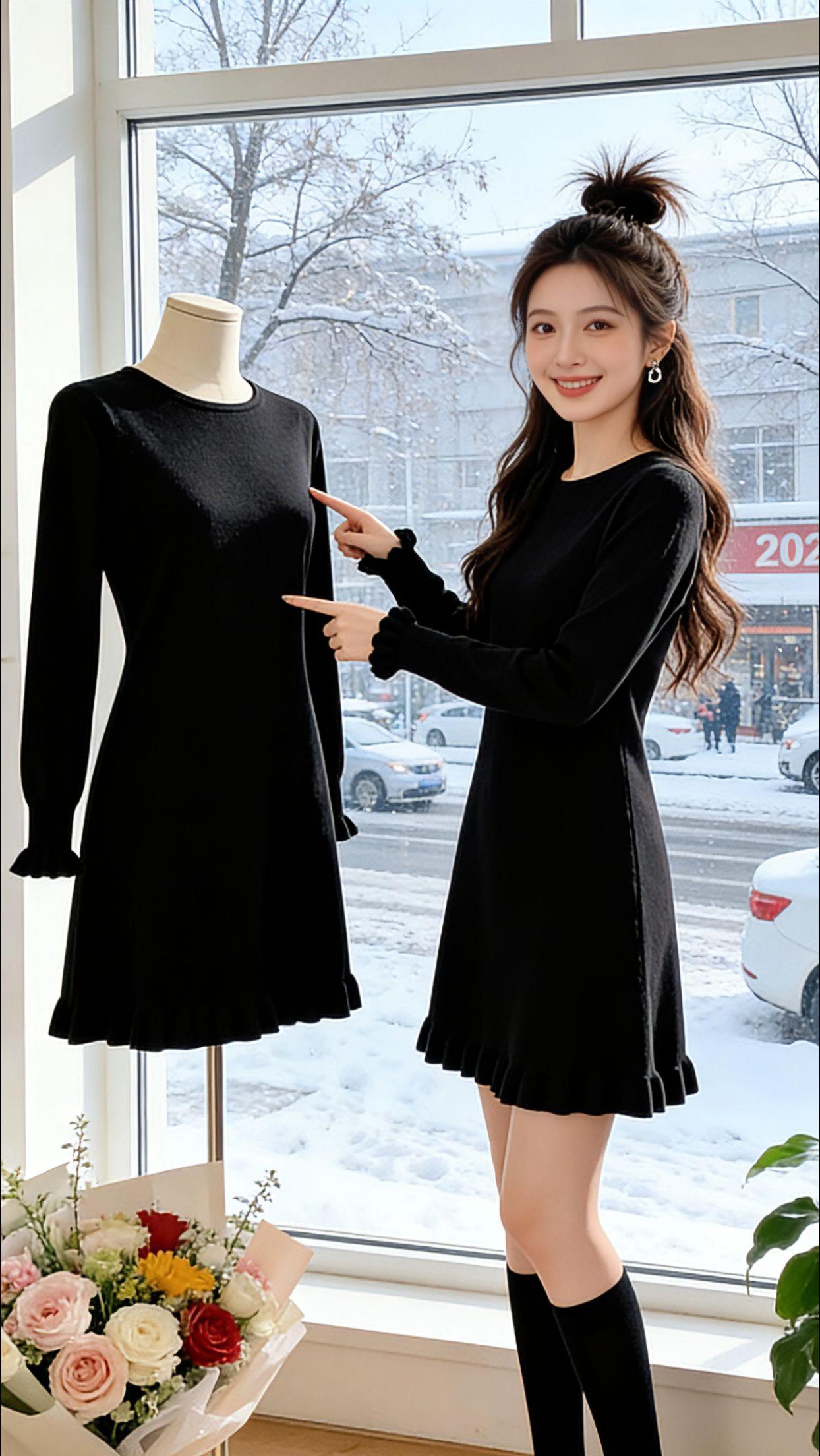 Danny的法式小黑裙穿搭太圈粉！室内指着模特款分享心动单品，复古柜台前比心甜度