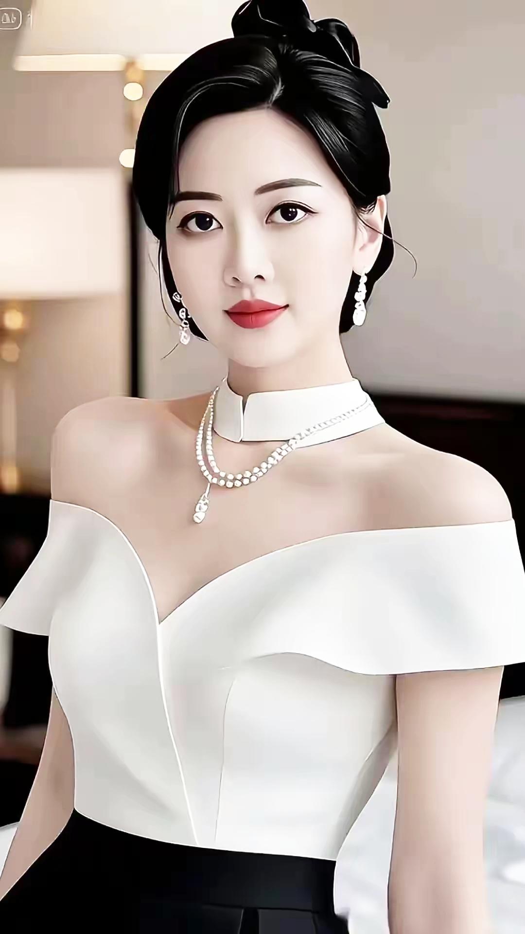 优雅白裙，珍珠闪耀，气质满分！