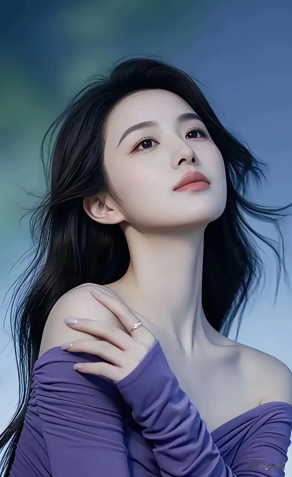 梦幻蓝调，温柔凝视，紫色长袖，唯美气质