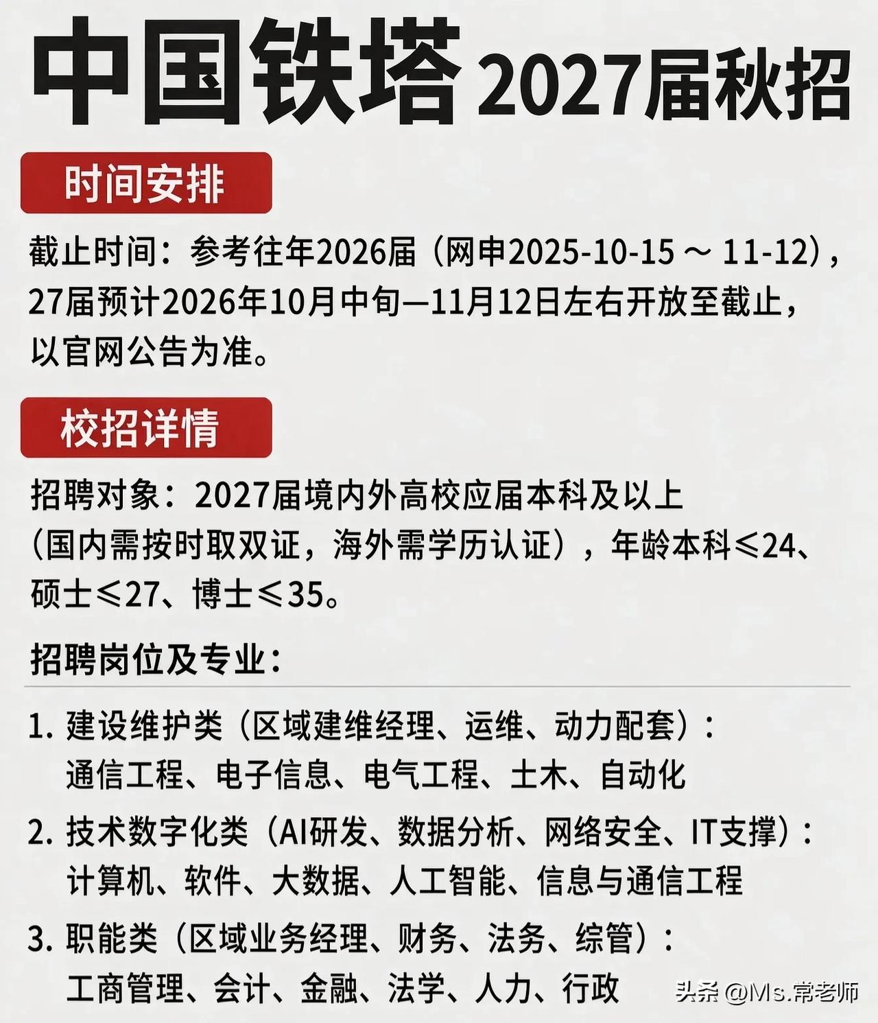 同学们，中国铁塔作为通信基础设施领域的国家队，这次2027届秋招值得大家认真准备