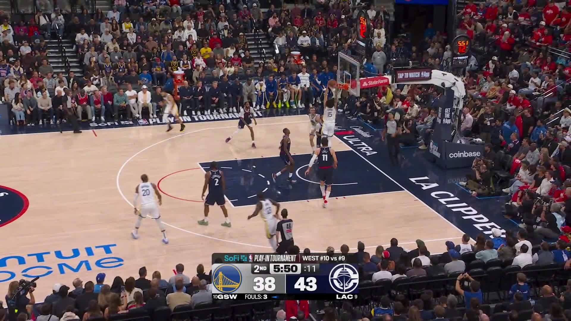 桑托斯扣篮得分🔥勇士42:46快船。勇士vs快船