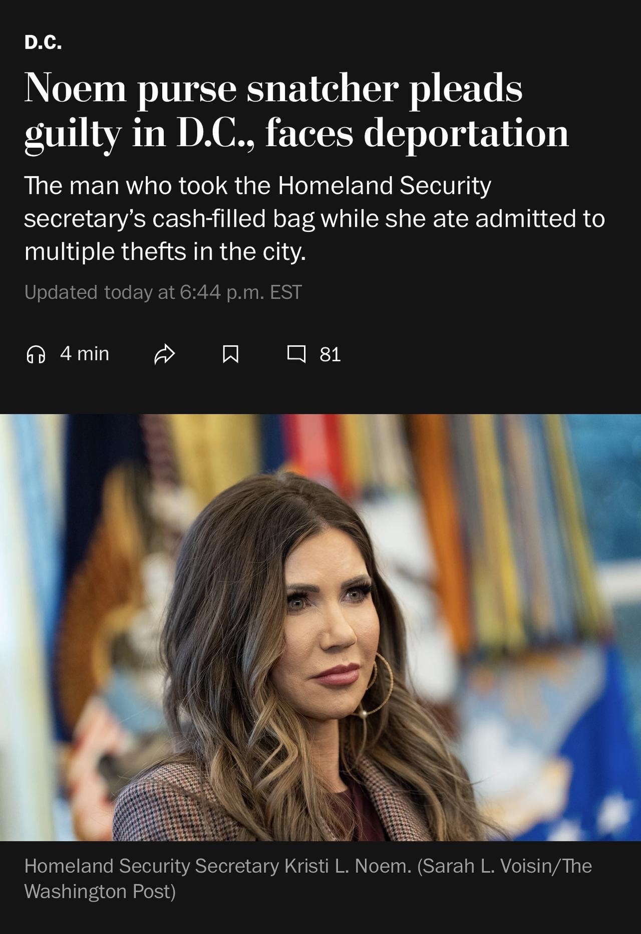 一名智利籍男子日前认罪，承认在华盛顿特区犯下多起盗窃案，其中包括今年春天国土安全