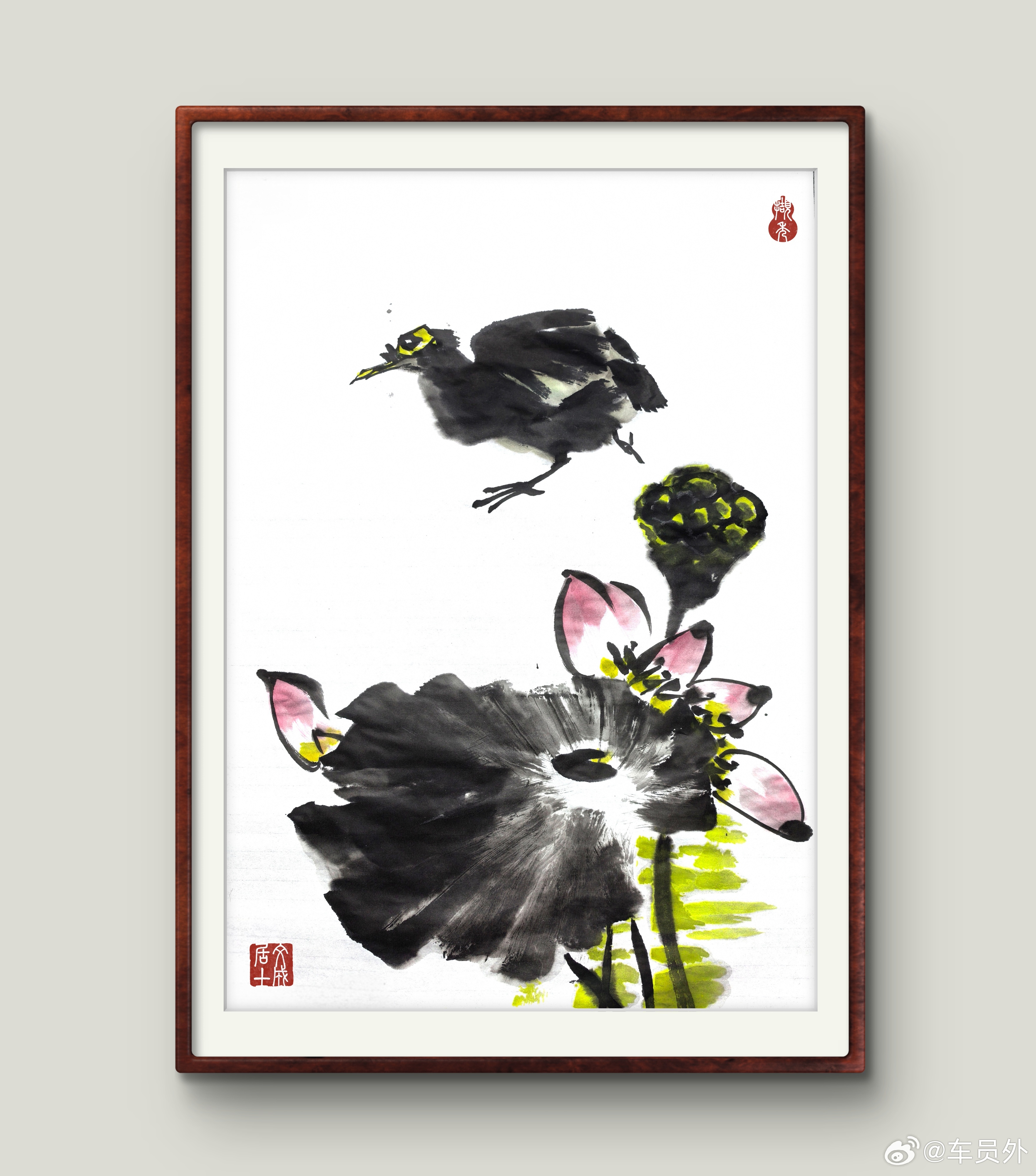 大笔彩墨绘荷花。 