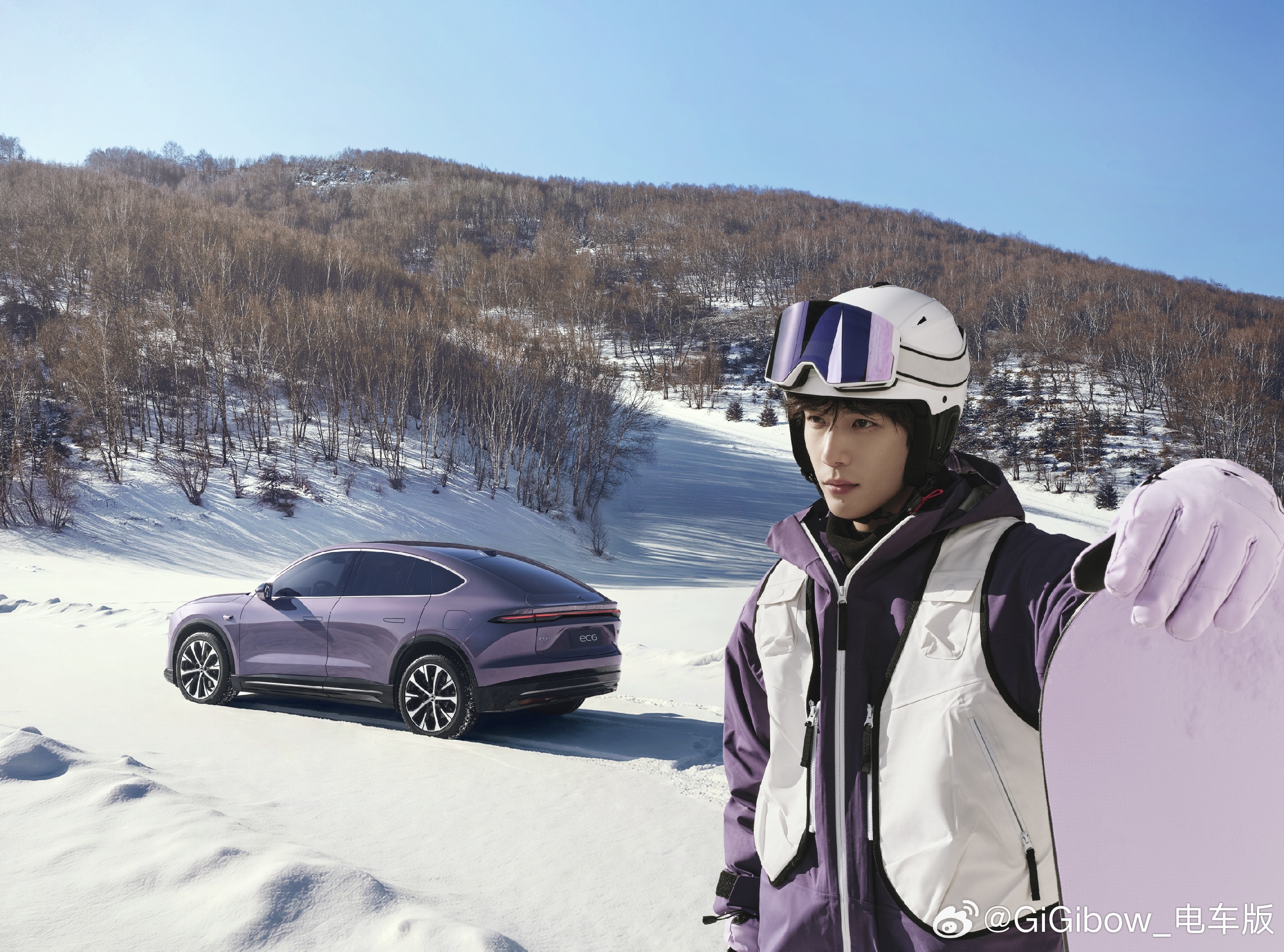 这代言一发布现在没人敢说，自己是蔚来第一帅了蔚来ec6和王安宇的滑雪名场面蔚来