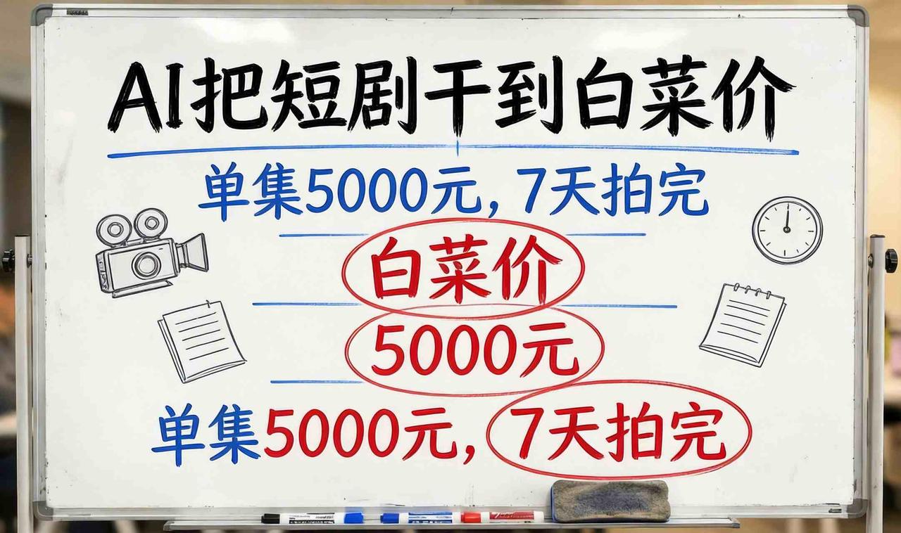 AI把短剧干到白菜价，单集成本5000元，7天就能拍完。

以前拍一部短剧，大几
