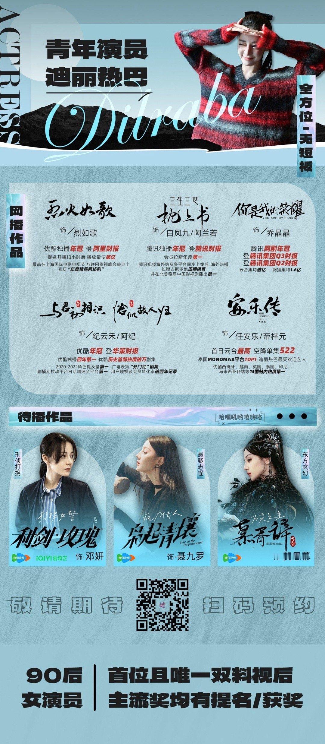 #迪丽热巴#飞天奖最佳剧目奖提名、五个一工程奖获奖、白玉兰最佳女配提名、金鹰双杯