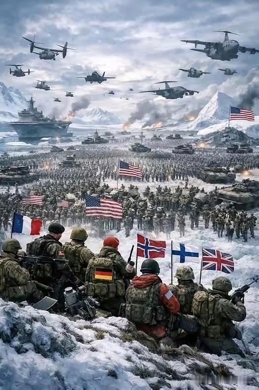 我被大公文汇报这张图给乐坏了，他展示的是八“个”联军抵抗美国入侵格陵兰！没错啊，