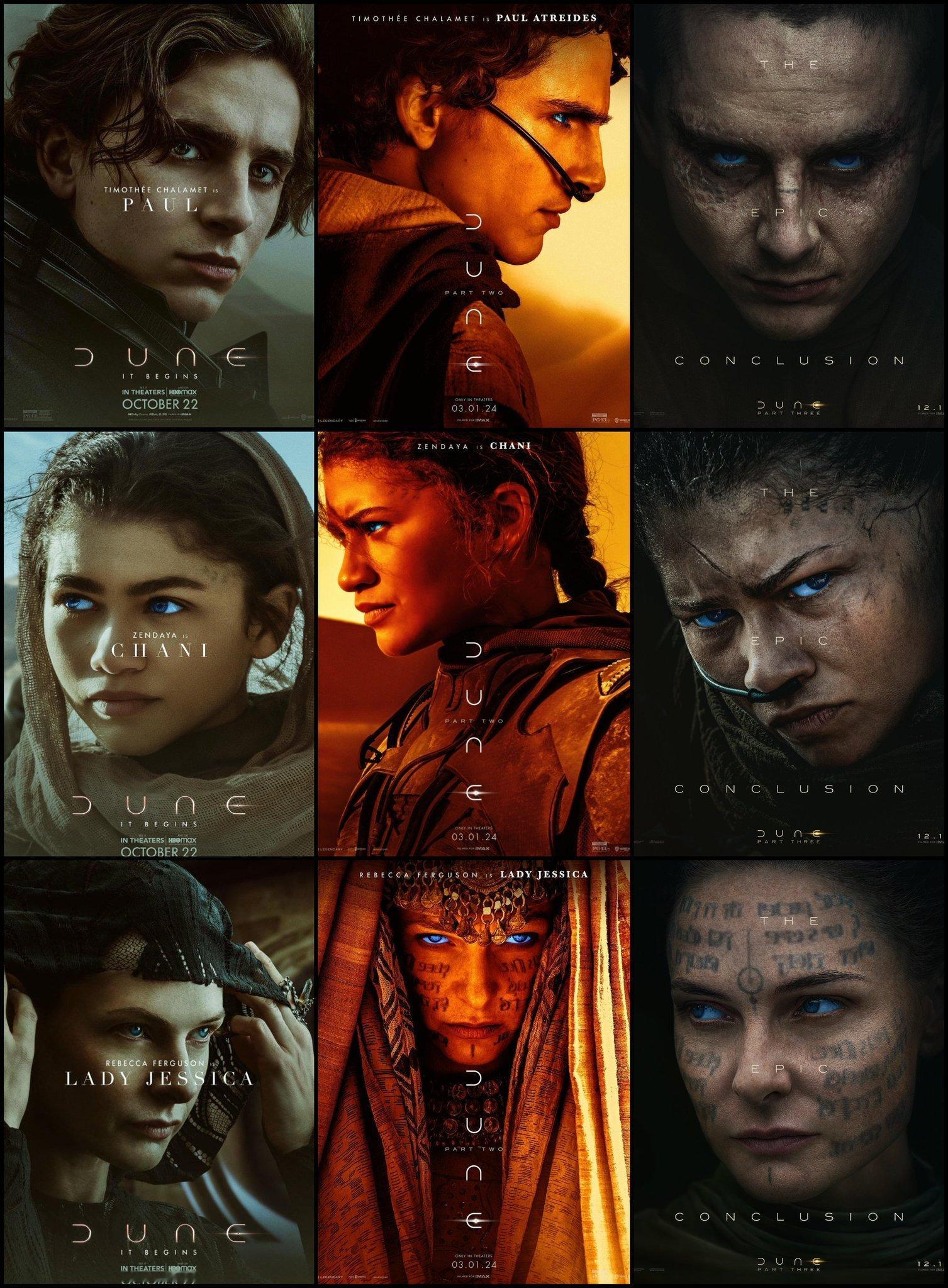 沙丘3角色海报《沙丘》三部曲保罗、契妮、杰西卡夫人面貌变化 