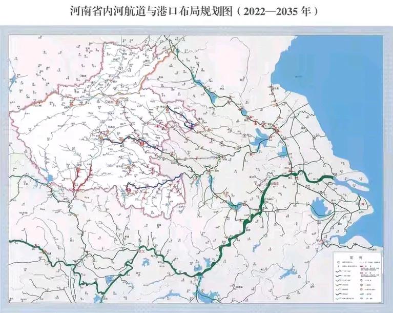 江苏省航道与港口布局是星罗、棋布纵横交错。
河南省航道与港口布局是三横一竖，有必