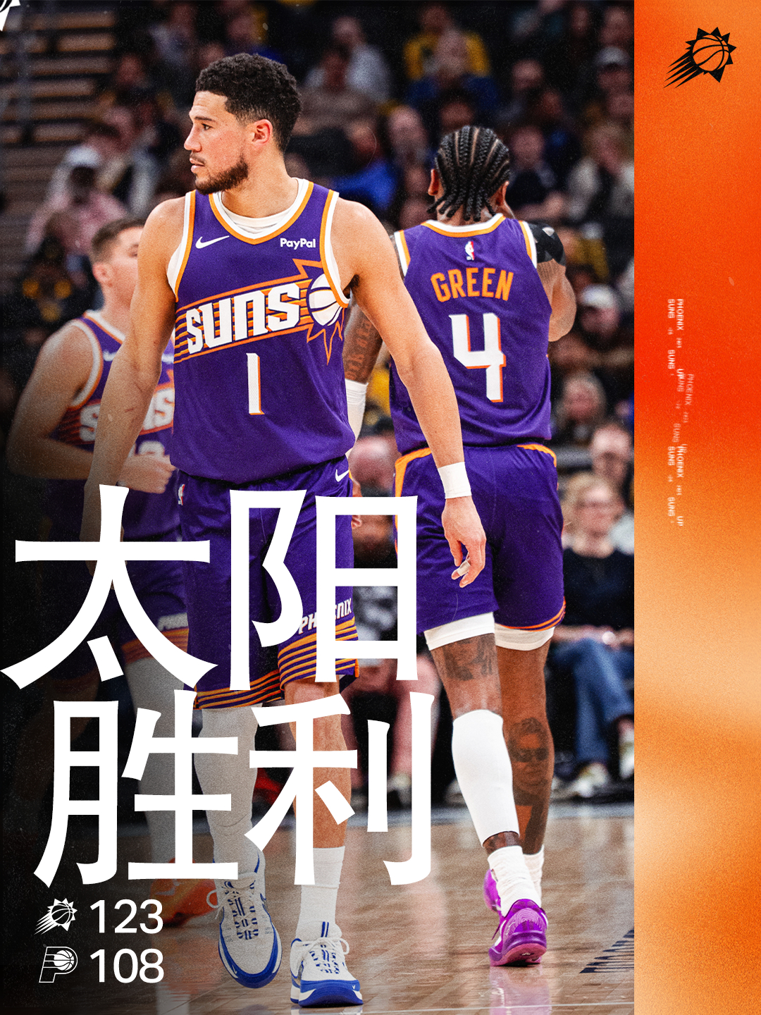 【全场比赛结束☀️】来了！四连胜来了！JG & 布克合砍79分‼️太阳123-1