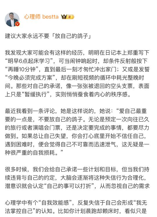 建议大家永远不要「放自己的鸽子」