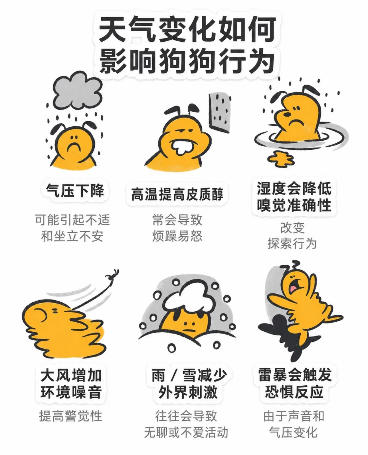 尤其是气压变化，这和人的“阴雨天emo”狗狗的情绪和行为会受到天气变化...