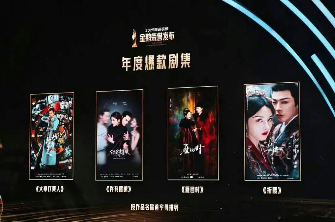 腾讯视频金鹅荣誉年度爆款剧集 《大奉打更人》《许我耀眼》《雁回时》《折腰》 腾讯