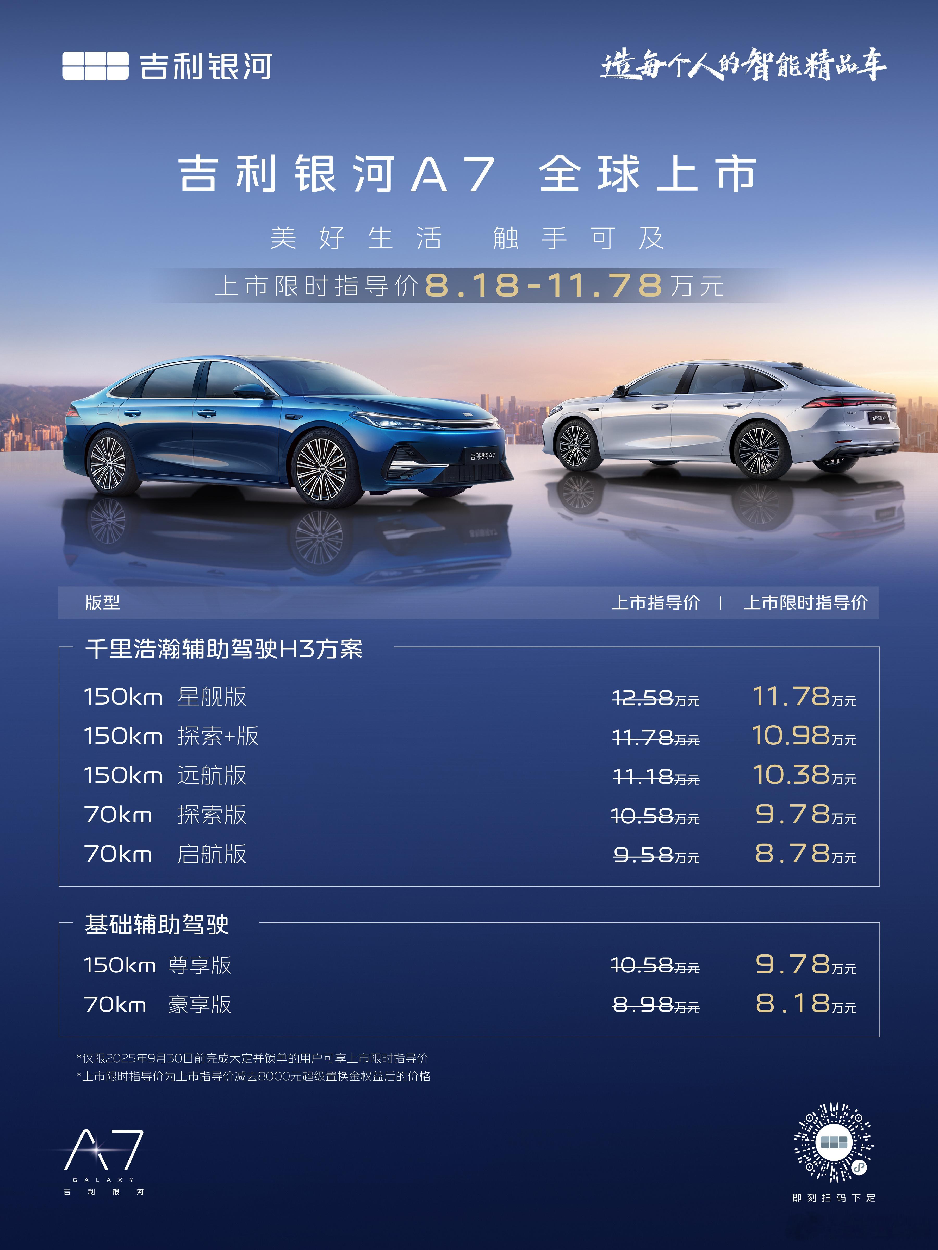 吉利银河A7上市价格来了！上市限时指导价8.18万元起这个价格，算不算电混家轿颠