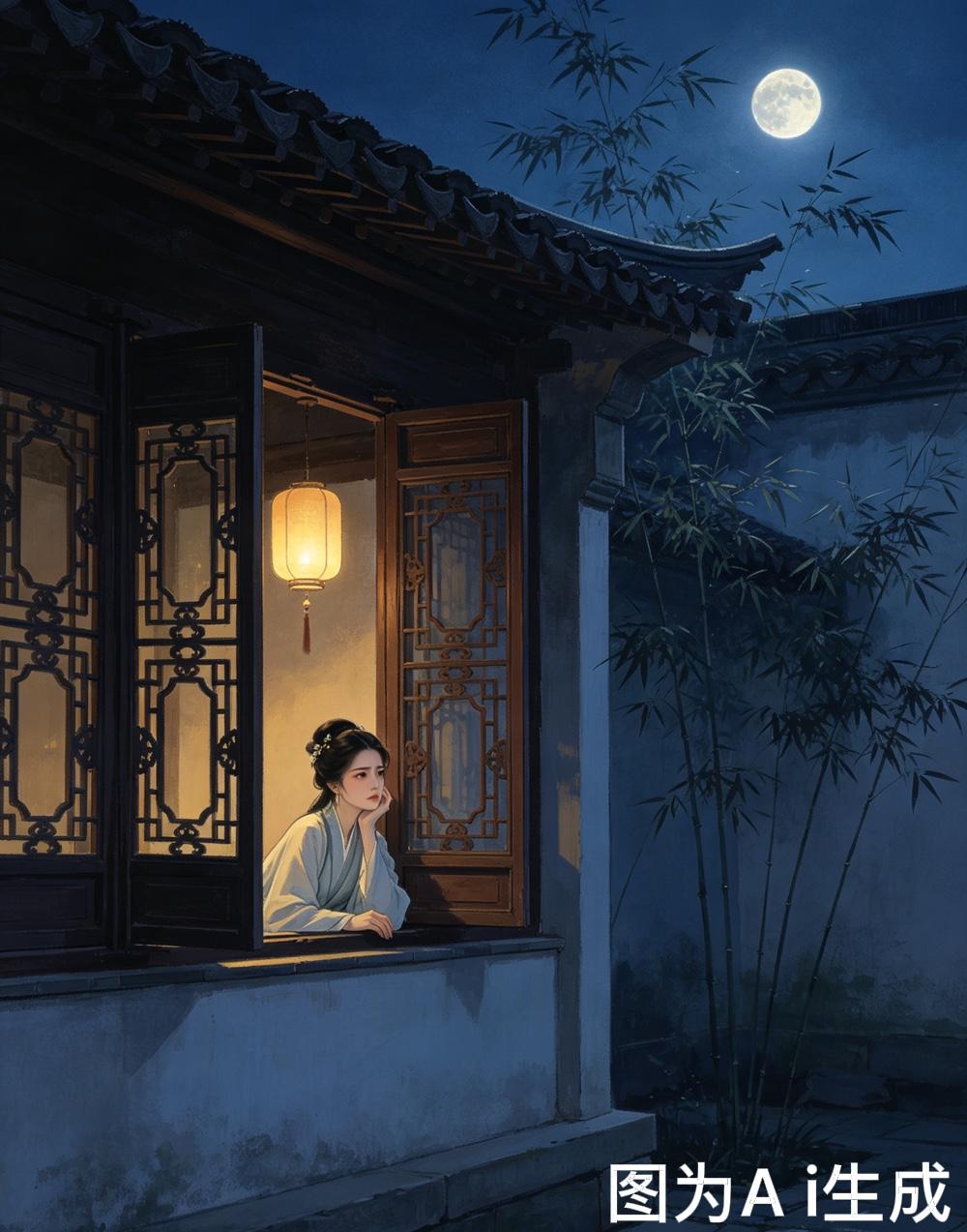 冷月浸空庭，孤灯映瘦影。
一窗夜色，满纸相思。
遥念客路风霜，惟盼君安，早返柴荆