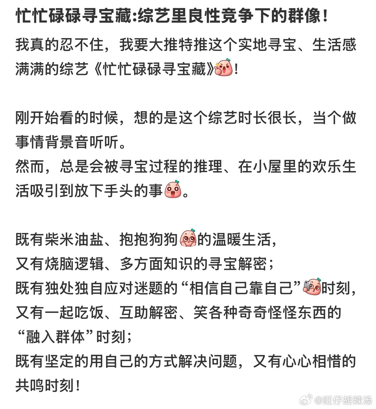 忙忙碌碌寻宝藏内娱独一份的群像感忙忙碌碌寻宝藏 没有刻意制造矛盾，每个人都有自己
