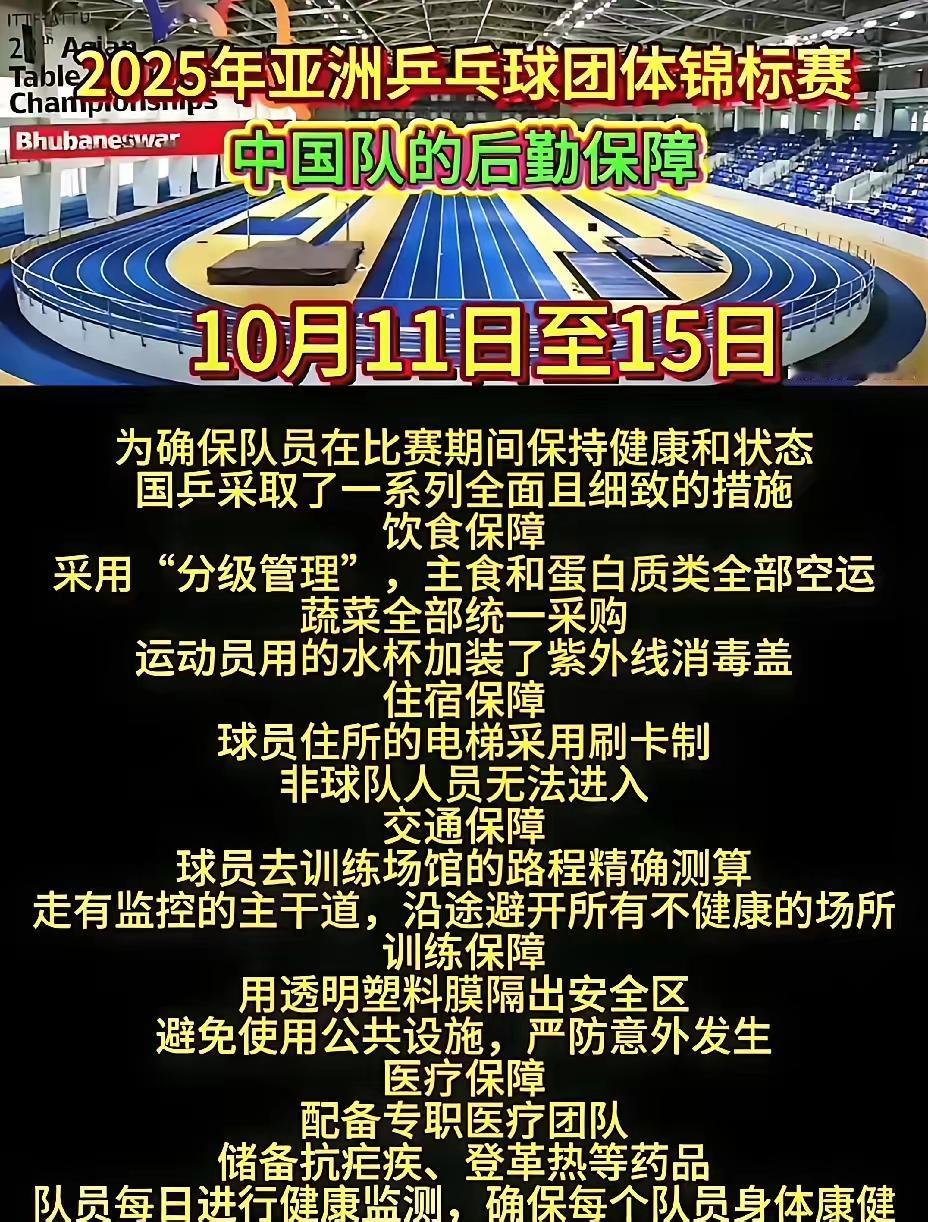 看到国乒参加印度亚锦赛的后勤保障，放心啦！
之前看到曝光的亚锦赛酒店自来水混浊不