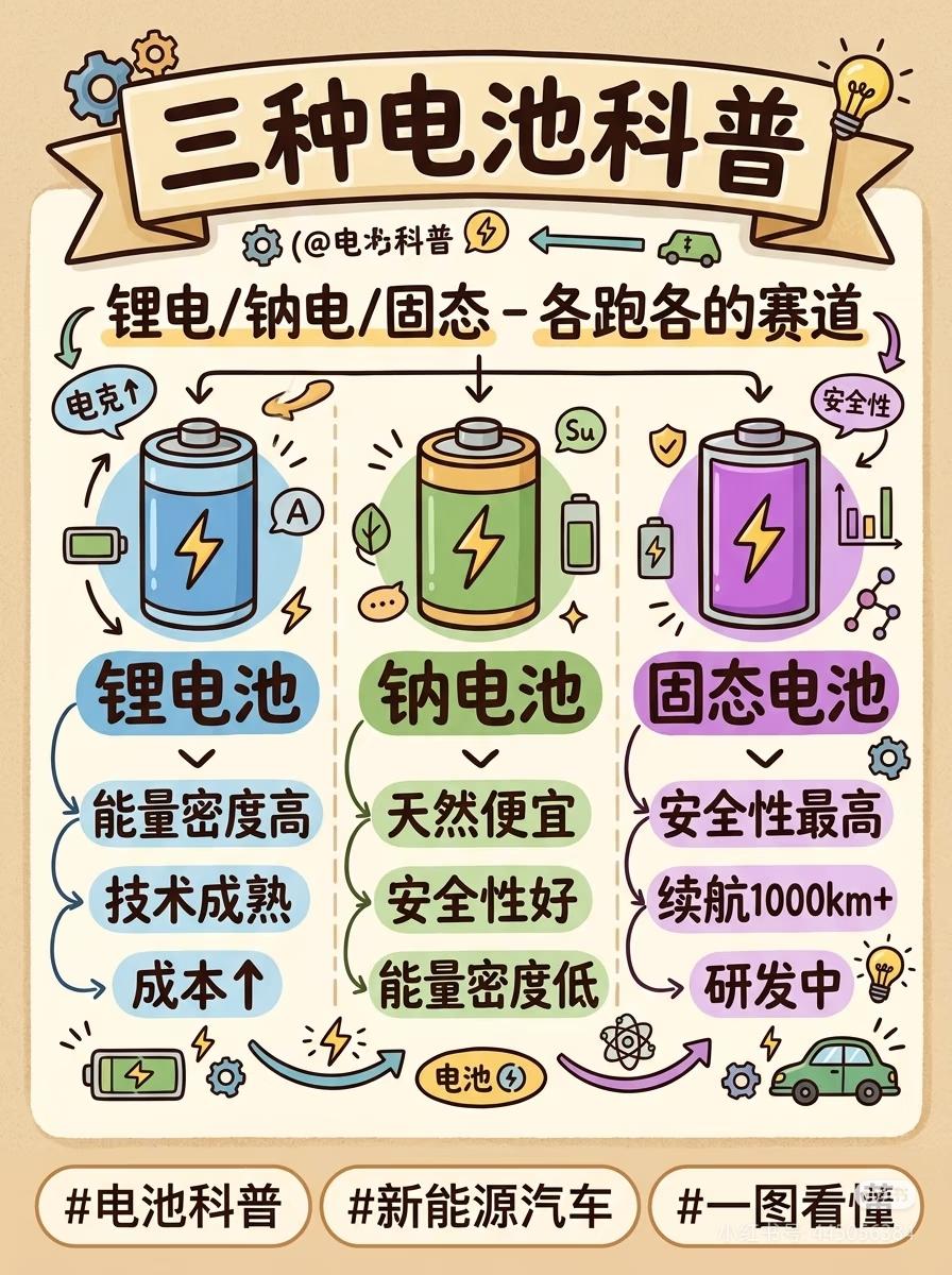 三种电池彻底讲透：不是谁取代谁，而是各守江山
 
新能源赛道的终极答案，从来不是