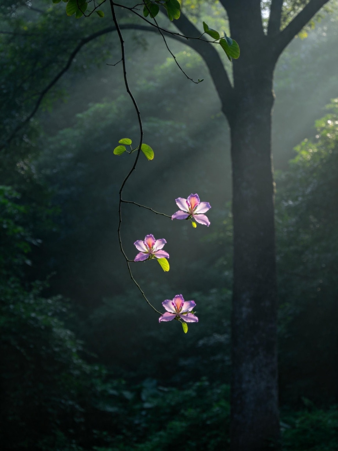林间一束光，独照三两花。      图 太阳 