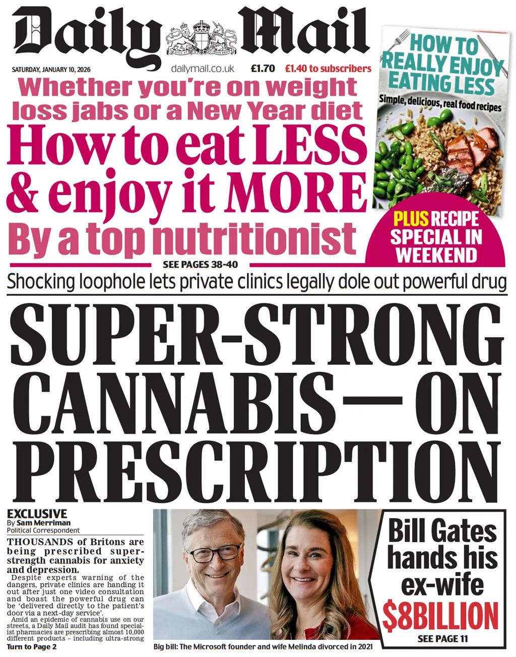 西方国家的精神类药物管制松懈已经成为社会的严重问题。
有报道称《每日邮报》头版出