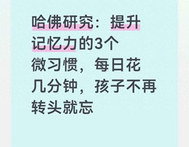 哈佛研究：提升记忆力的3个微习惯 每日花几分钟 孩子不再转头就忘