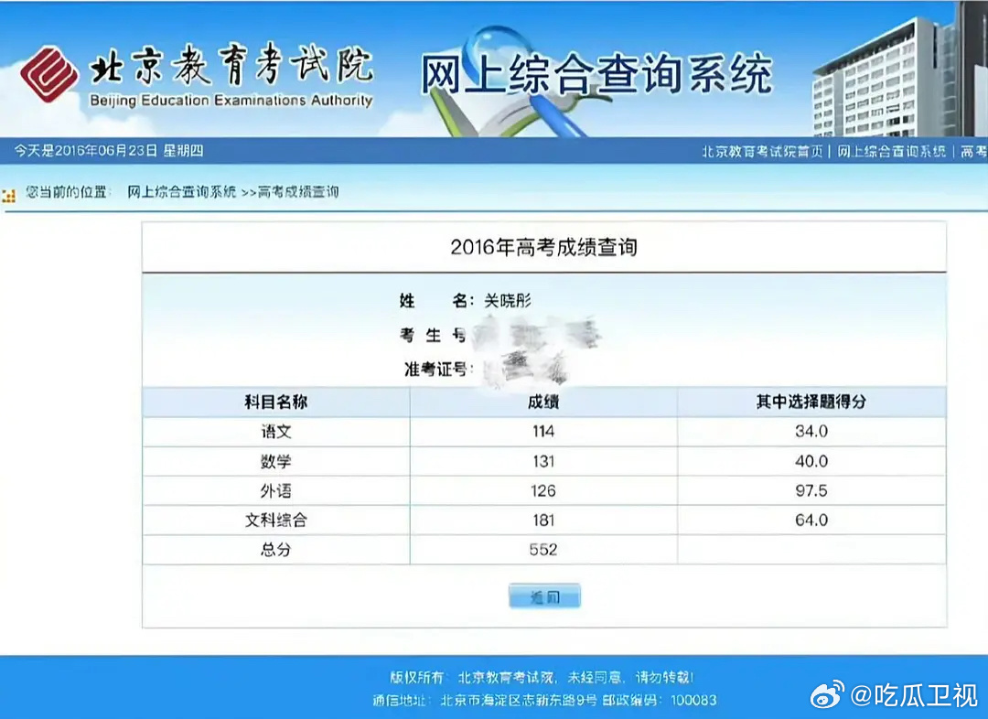 关晓彤高考前3个月才开始复习，北京卷最后考了552分，而且数学还考了131分，这