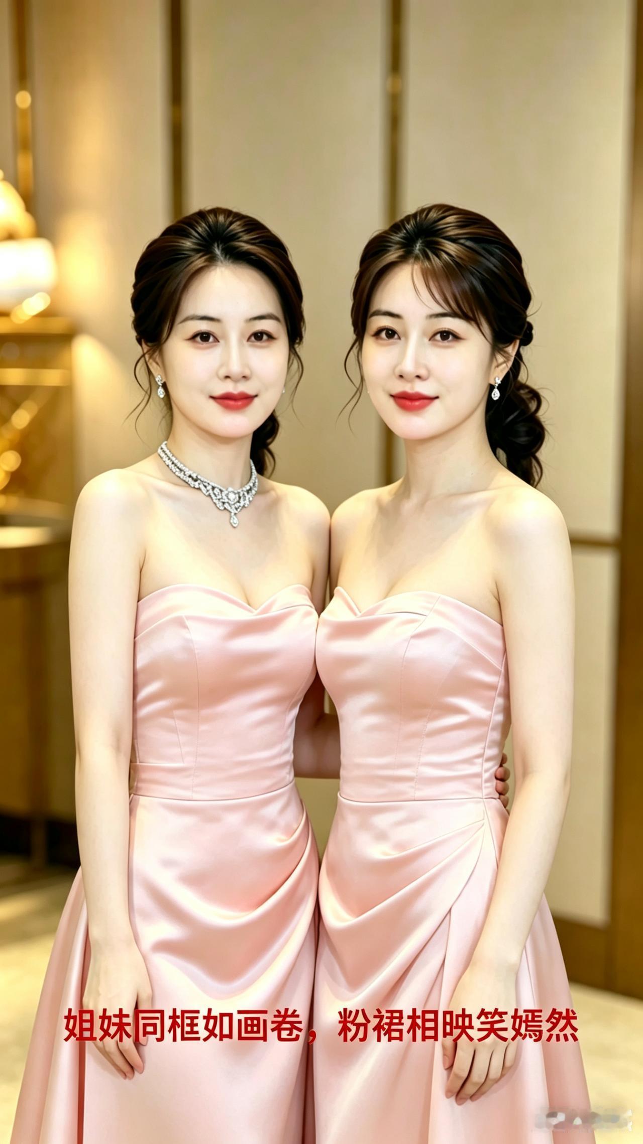 姐妹同框如画卷，粉裙相映笑嫣然
姐妹谈笑风生 你觉得那位最美: