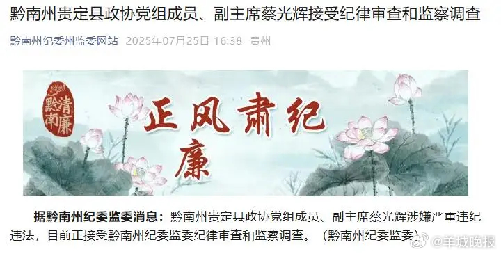 【#贵州同名亲兄弟一正厅一副处落马#】#2名蔡光辉落马竟是亲兄弟# 2025年7