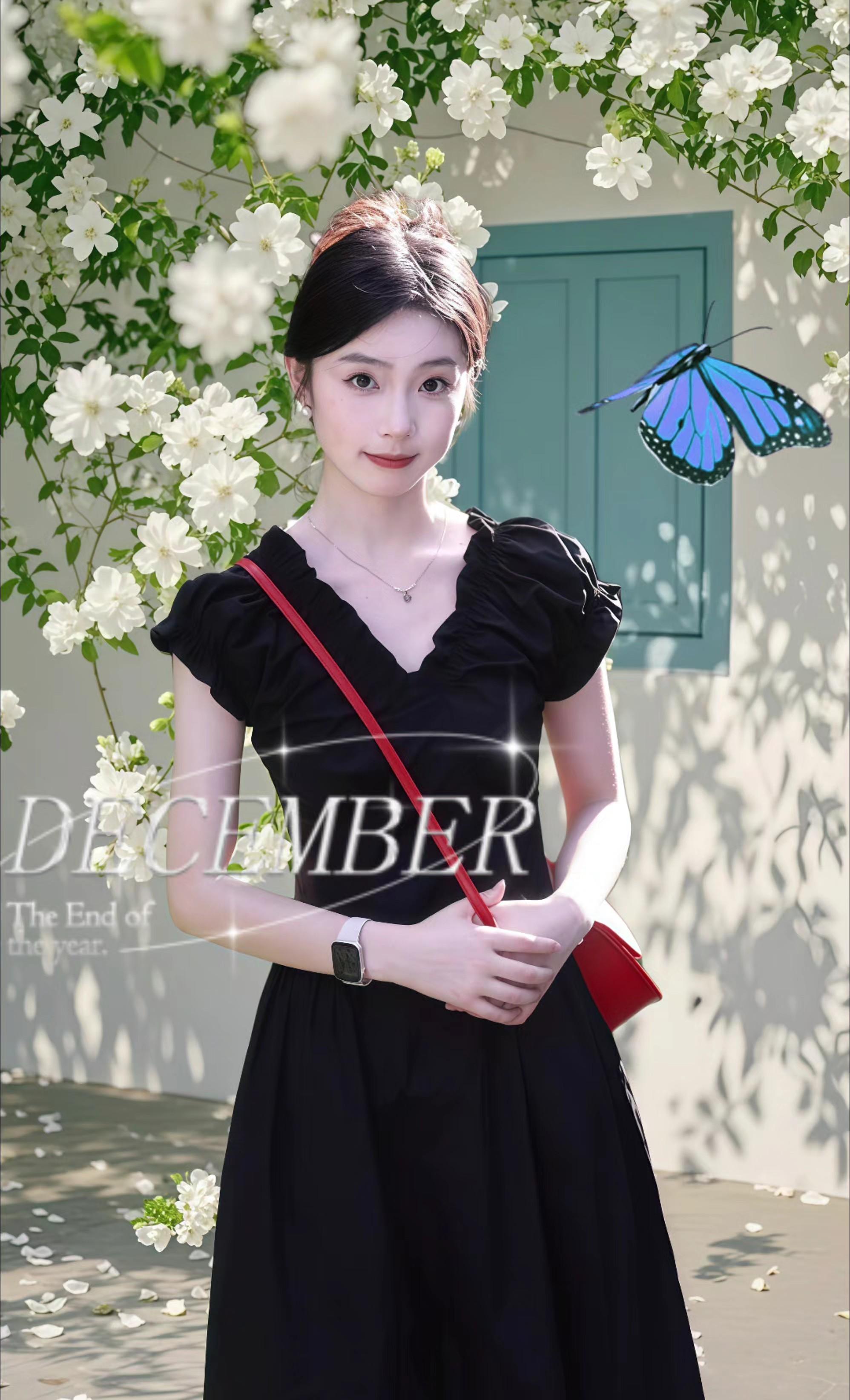 被问N次!法式小黑裙真的yyds.姐妹们，2025夏季新款法式黑色V领...