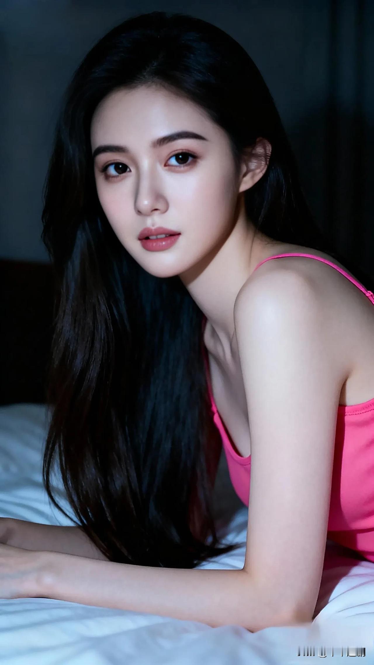 玫红吊带撞色暗调光影，冷艳眉眼揉出独有的魅惑氛围感💖
粉雾玫瑰吊带裙 玫红轻熟