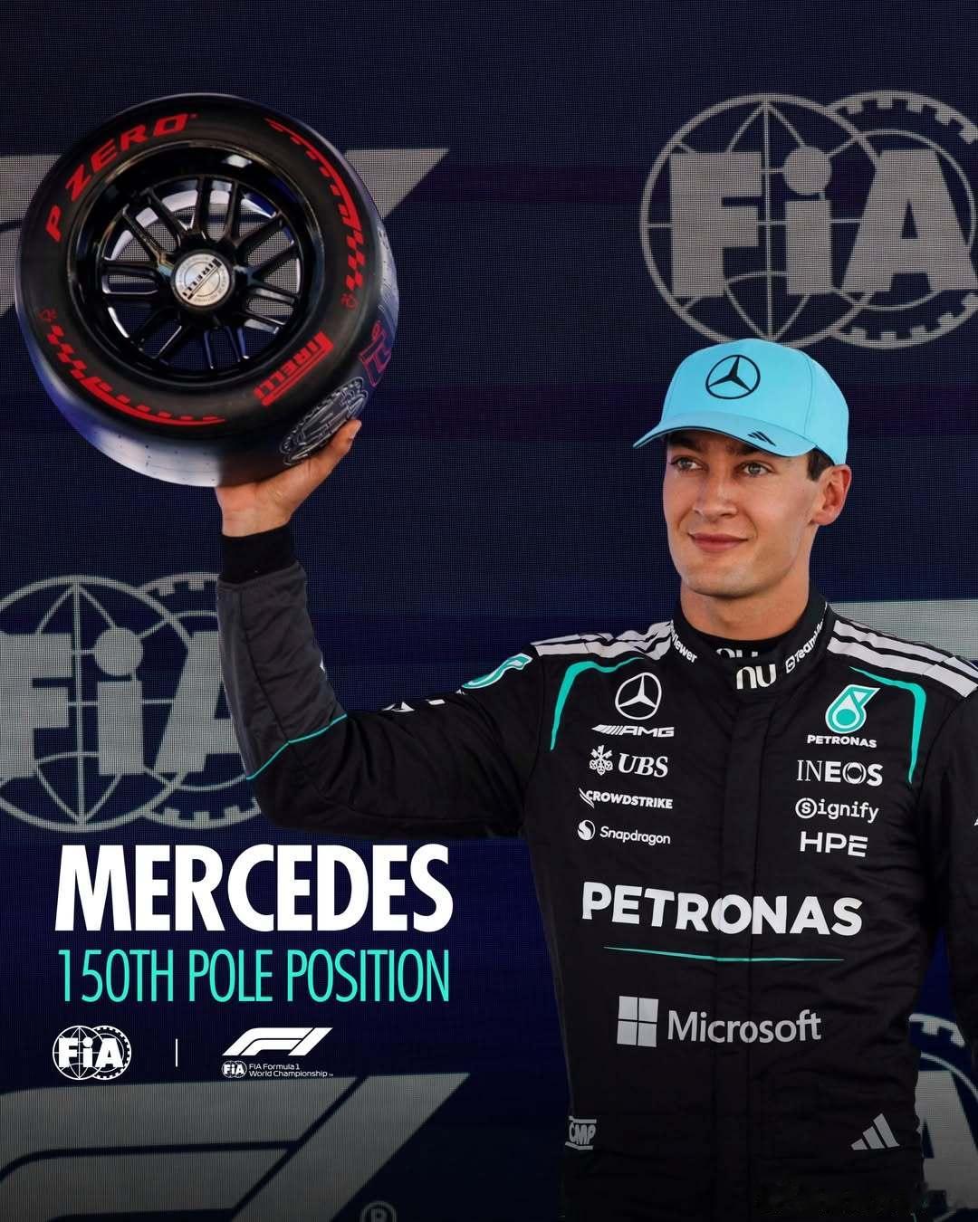 梅赛德斯车队斩获 F1 队史第 150 个杆位👏乔治・拉塞尔在巴塞罗那的飞驰圈