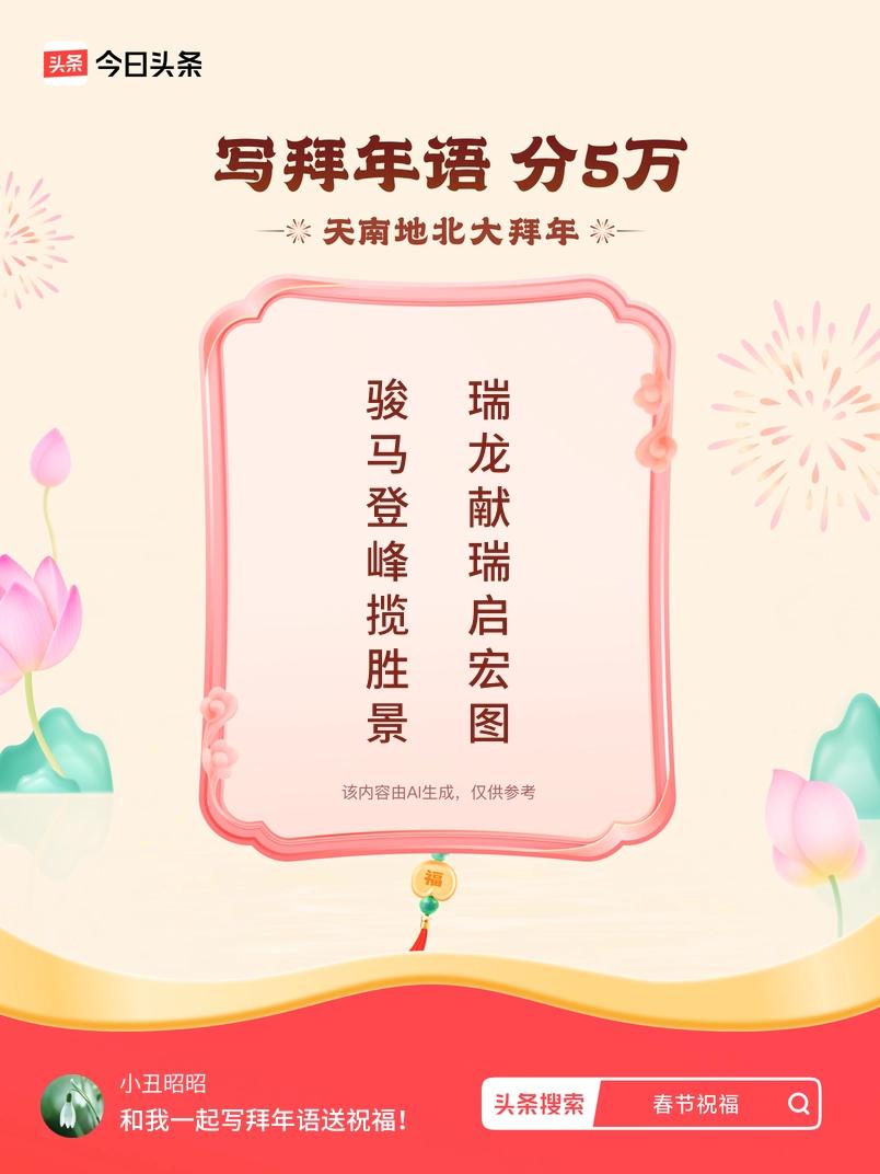 写拜年语送祝福新春拜年送祝福！我的祝福是：“骏马登峰揽胜景，瑞龙献瑞启宏图”！快