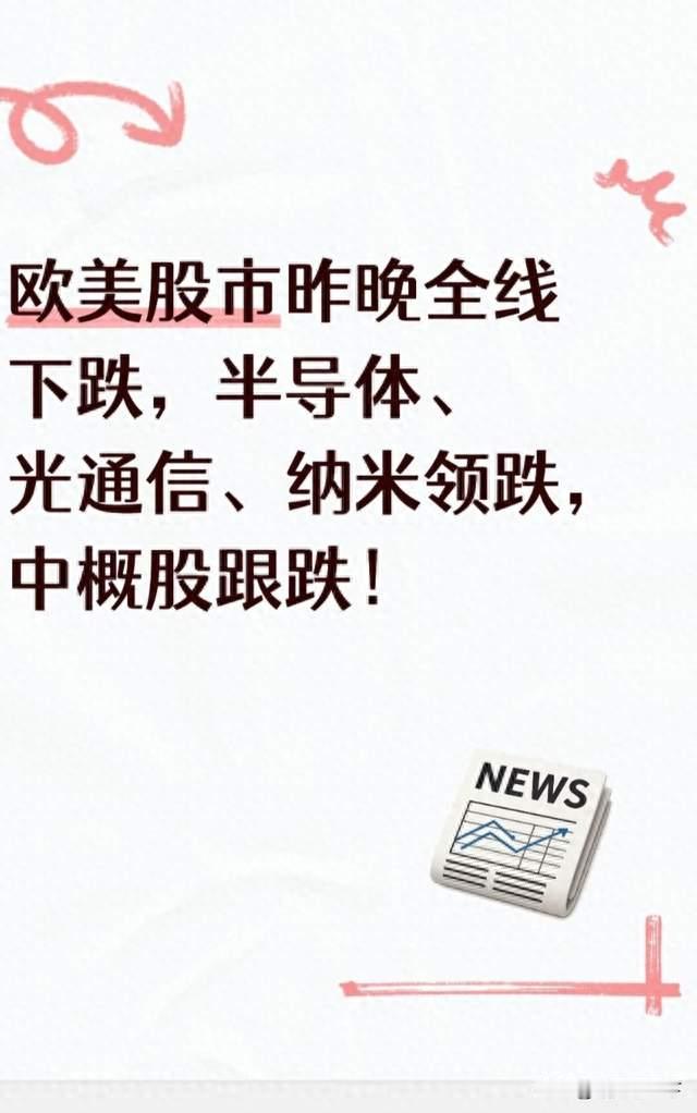 欧美股市昨晚全线下跌，半导体、光通信、纳米领跌，中概股跟跌！