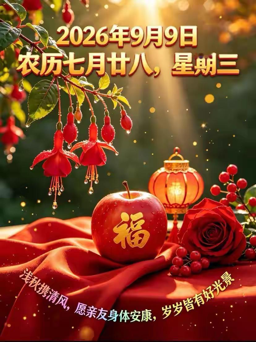 晨光徐徐照窗前，
周三新天展笑颜；
愿你日子皆平安，
遇事从容心放宽；
开心快乐