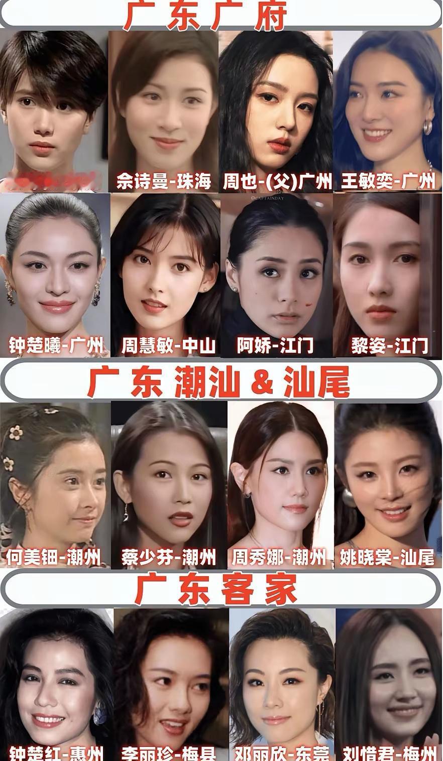 广东经典长相。
广东女性三大民系外貌特征。