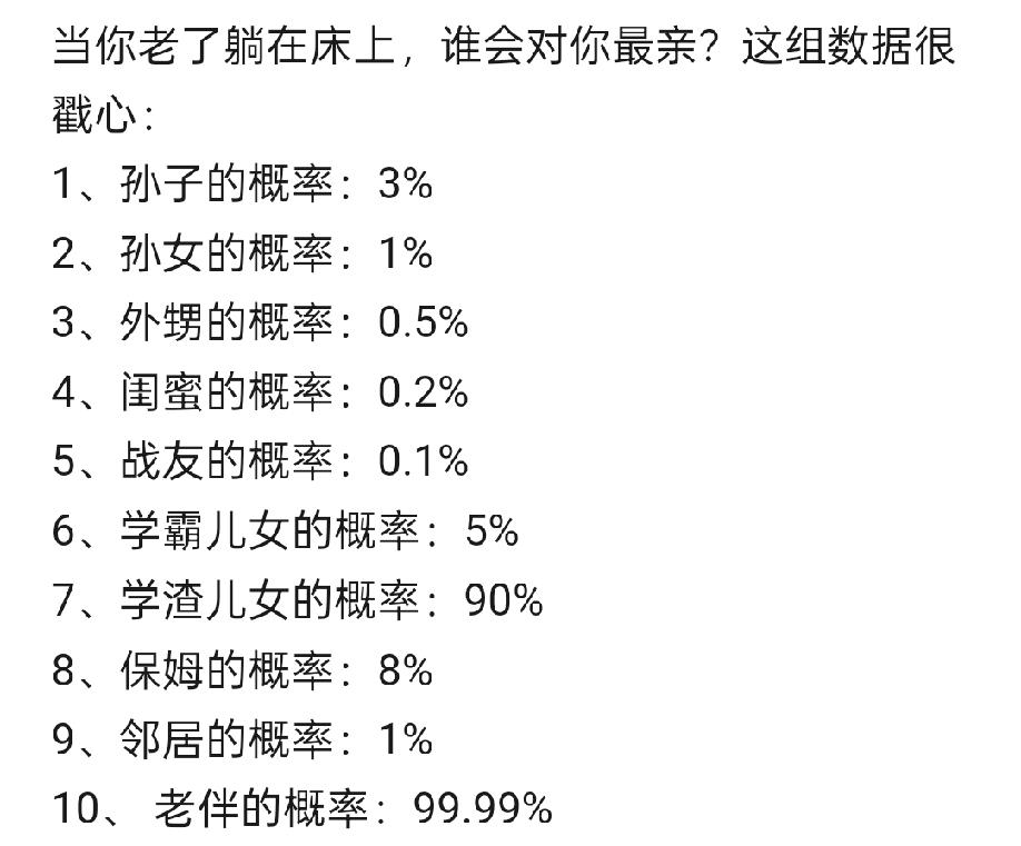 人生最后一个月或最后一年，对自己最亲的是谁?可能还不如邻居。特别是农村的邻居可能