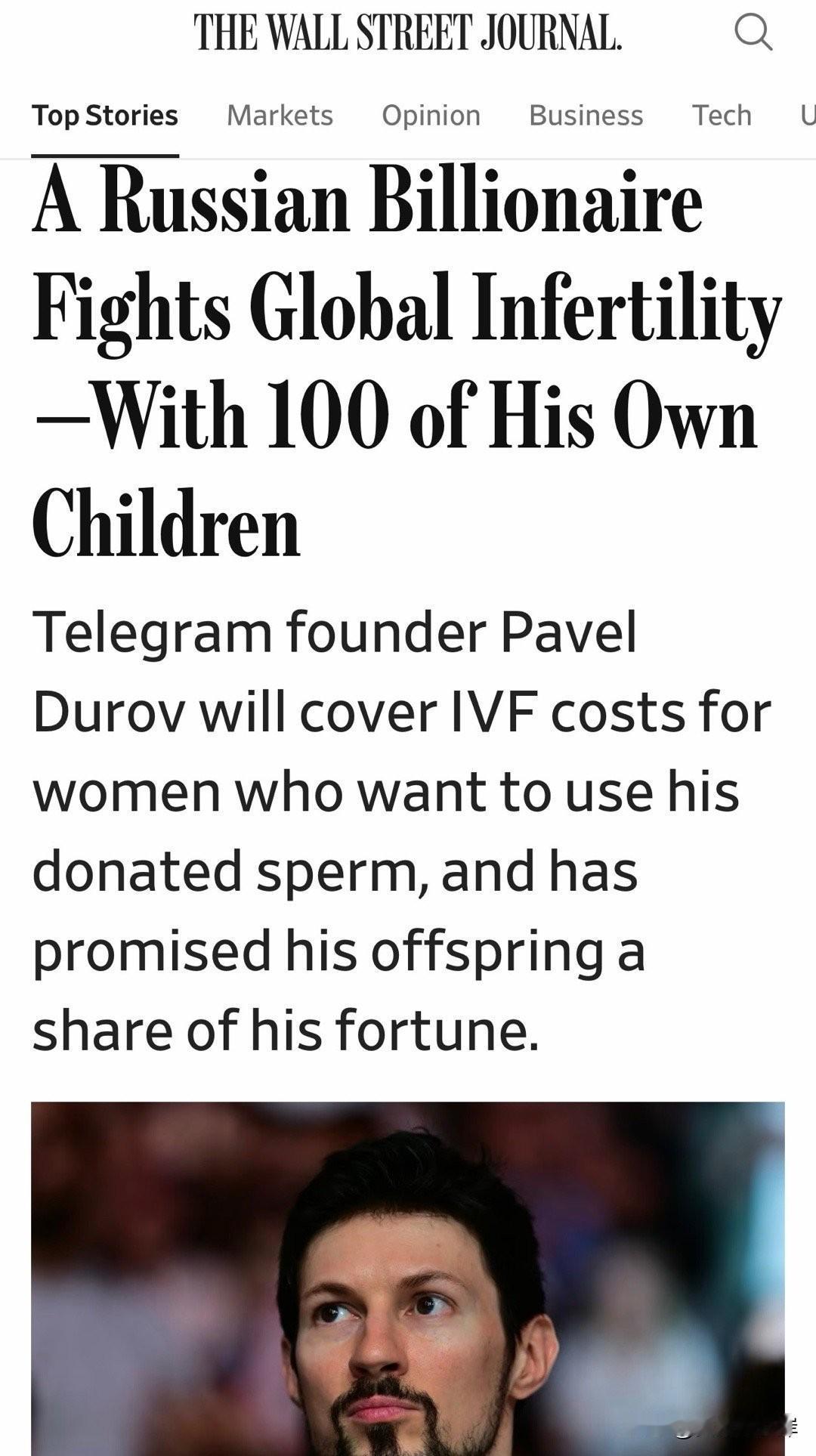Telegram 创始人 Pavel Durov 将为愿意使用他捐赠精子的女性支