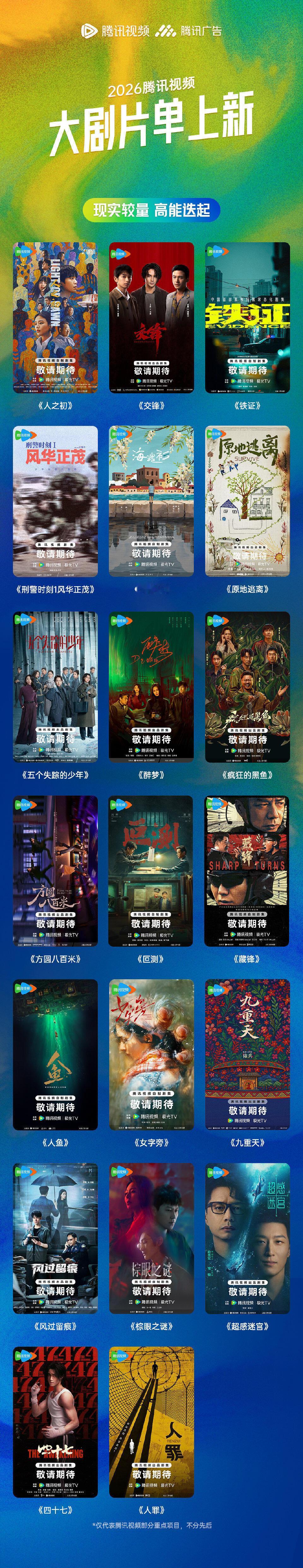 腾讯的2026片单出来了，不愧是鹅厂，一口气官宣了125部剧！目前控控比较期待的