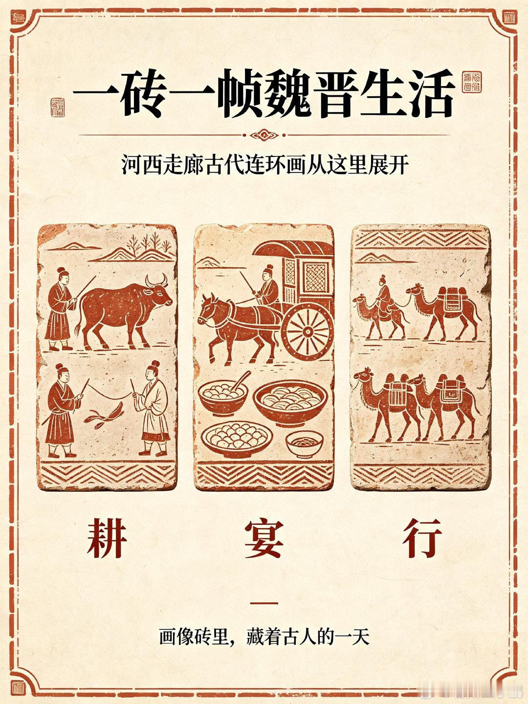 魏晋墓砖画堪称河西走廊古代连环画深埋戈壁地下的嘉峪关魏晋墓彩绘砖画，是属于河西走