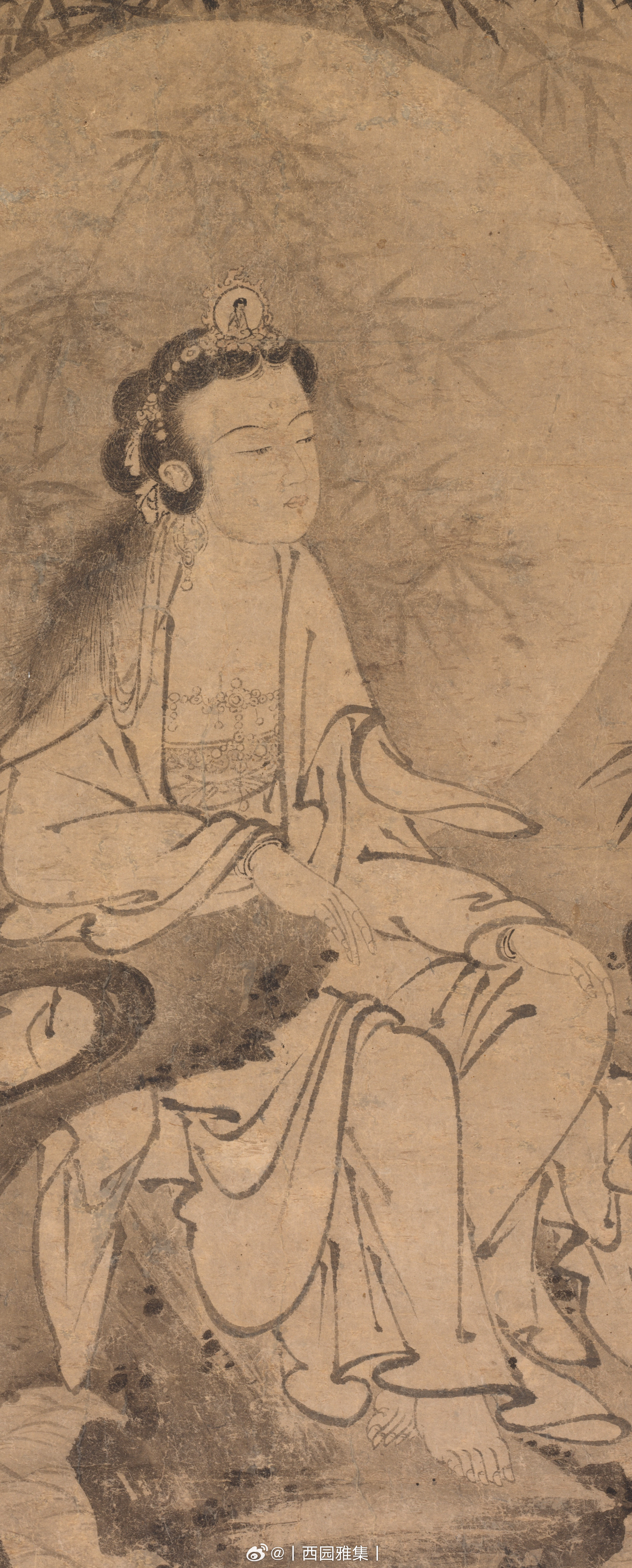 南宋 张月壶 (传) 白衣观音像 纸本 立轴 水墨 本幅水月观音图纯以淡墨写出，