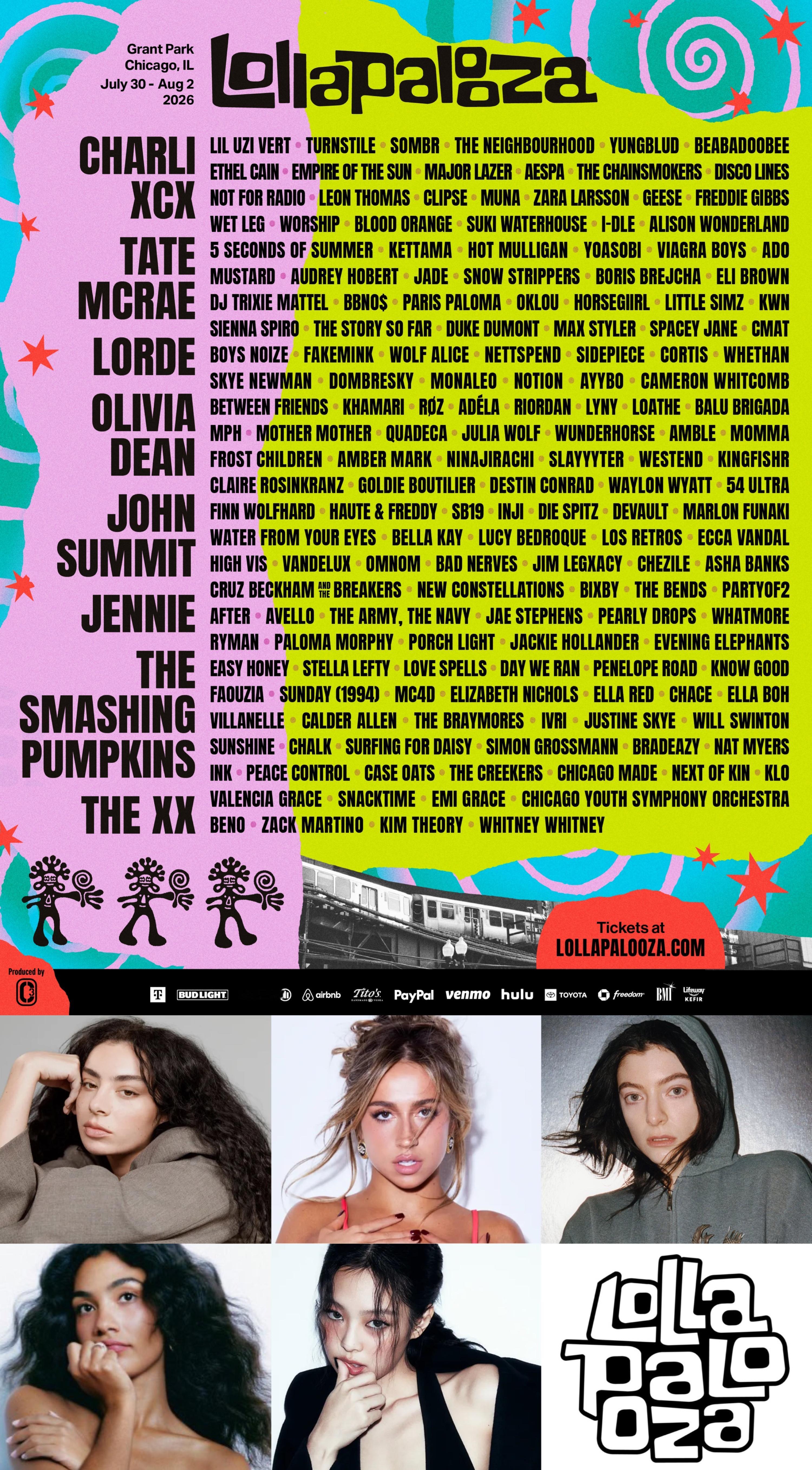 今年Lollapalooza音乐节表演嘉宾阵容公布！洗茶Charli XCX、塔