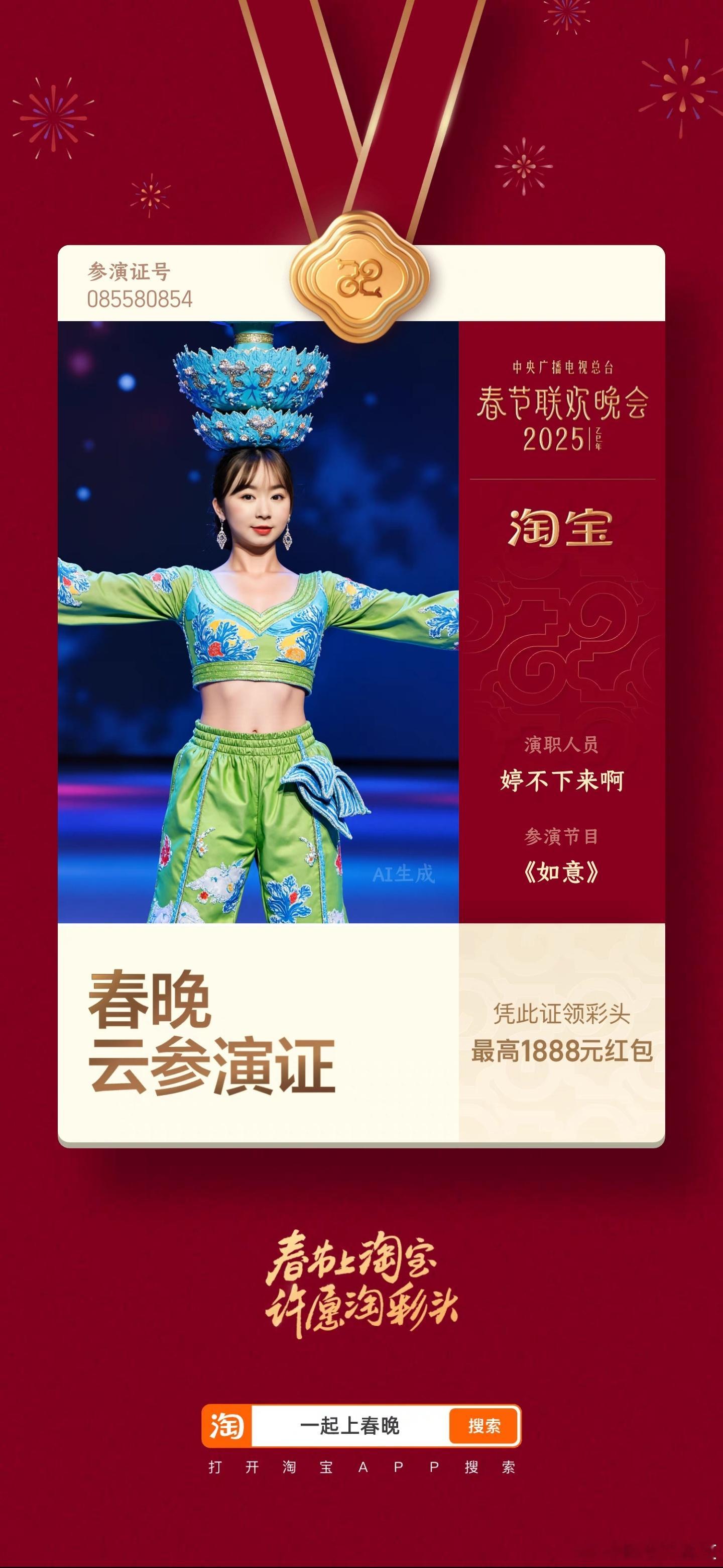 大家除夕快乐呀～看我 AI 生成的春晚参演证，跟我本人真的太像了吧！[跪了]  
