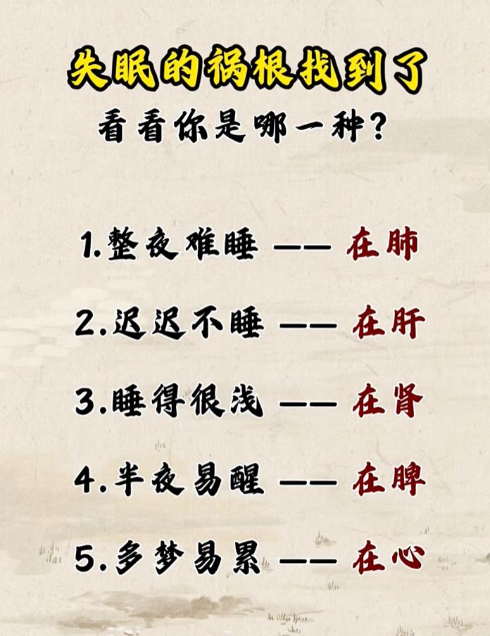 整夜难睡易惊醒，对照分清失眠根源
