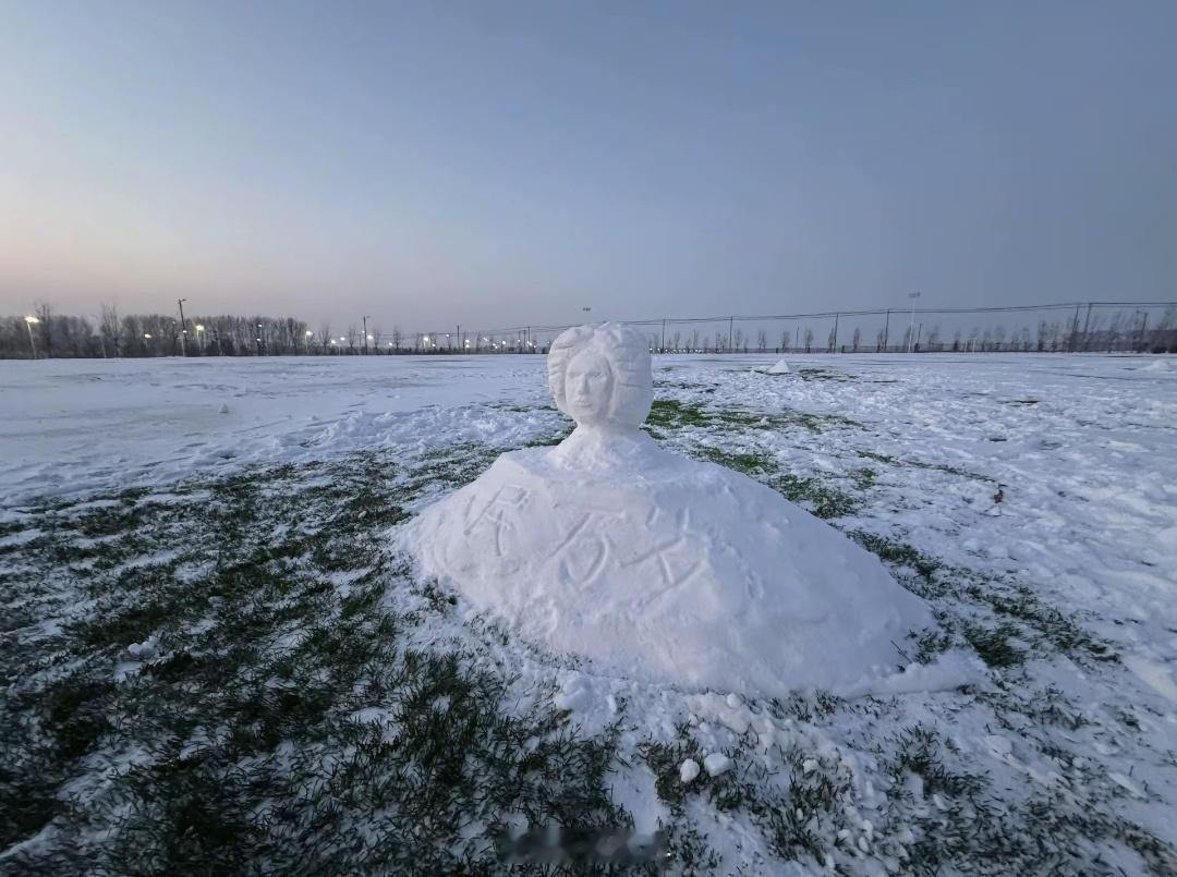 现在流行用雪来塑教员像了。这是长春理工大学春明湖校区，没有任何装饰，只有——人民