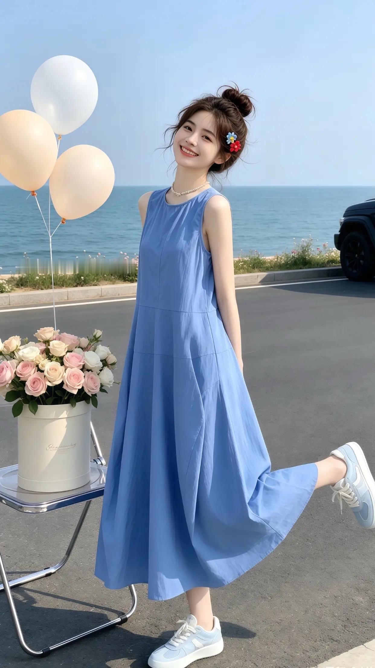 温柔蓝色连衣裙 夏季穿搭少女感夏日ootd 夏日氛围感穿搭 出游穿搭 穿美裙赴夏
