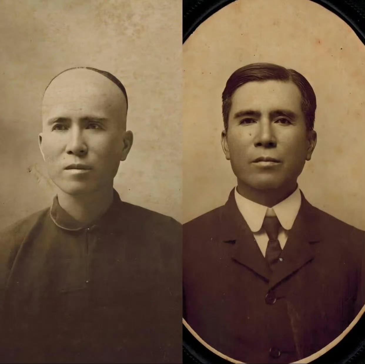 19世纪末，广东一男子赴美工作前后的照片
